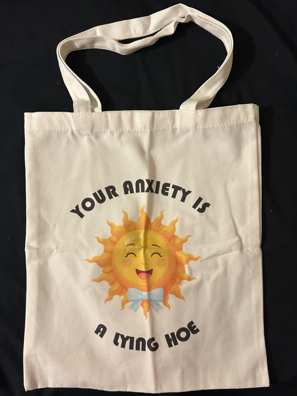 Cream Tote Bag with Sunny Graphic - Canvas Shoulder Tote